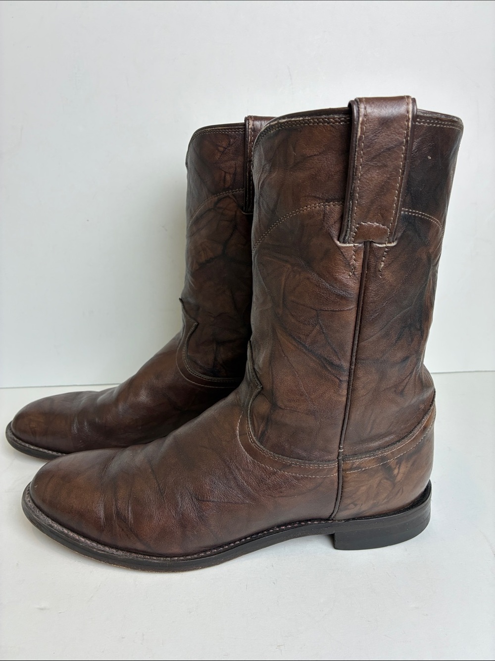Justin Boots Classic Roper Jackson 3162 Dark Brown Mens Size 8.5 D Western Rodeo - Picture 9 of 16